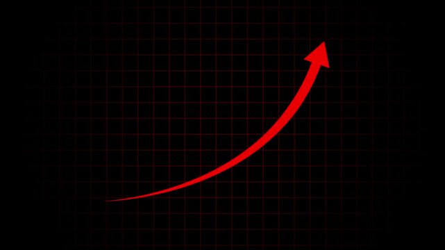 Red rising arrow graph on digital grid background, financial growth and success concept