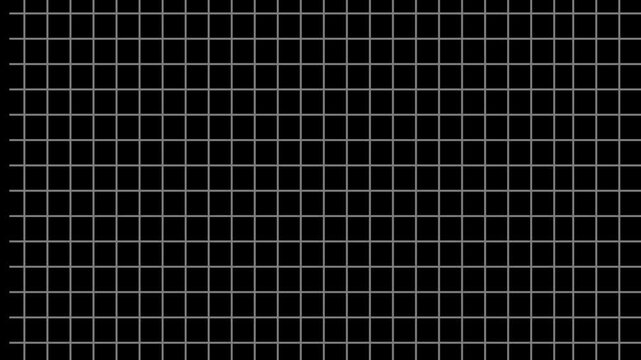Minimalist white grid pattern on black background, abstract geometric motion overlay lines