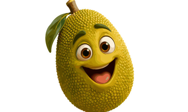 Excited Jackfruit Cartoon Character with Big Smile and Expressive Eyes Isolated on Transparent Background