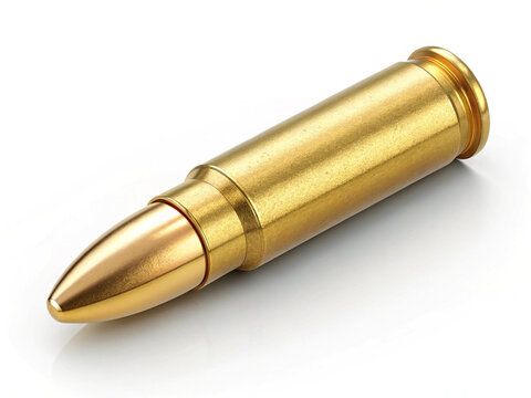 Isolated golden pistol bullet cartridge on white background