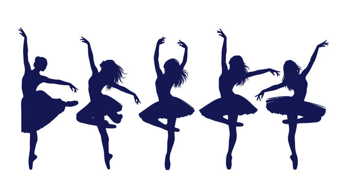 Ballet dancers silhouette, graceful poses, artistic performance, white background