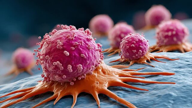 Microscopic Cancer Cells: Detailed visualization of harmful cells under a microscope, symbolizing the complexity of disease