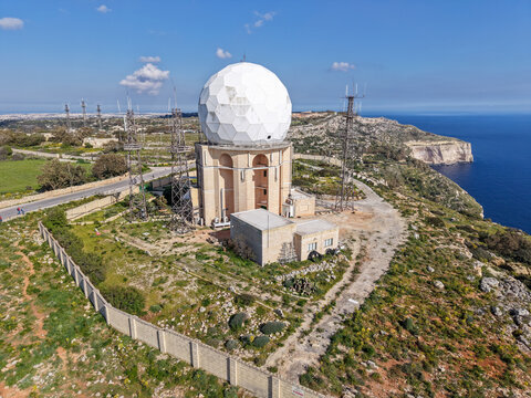 Drone view at the coast and radar station of Dingli on Malta
