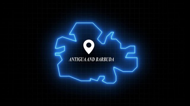 Antigua and barbuda map outline with glowing neon effect and location pin marker