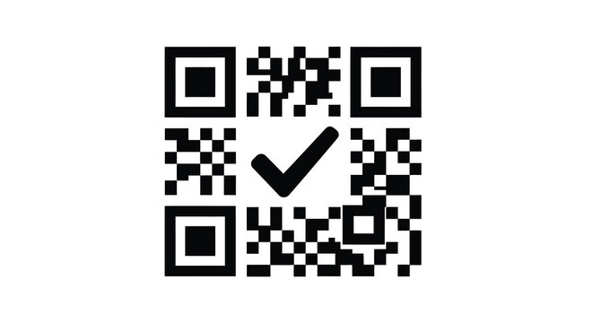 qr code with checkmark icon black and white isolated on white background high quality professional detailed modern elegant stylish clean