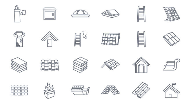 Roofing and Home Improvement Icons: Repair, Construction, and Maintenance Elements