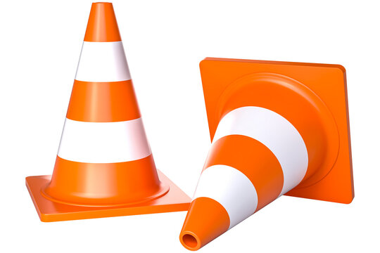 3d traffic cones on a transparent background