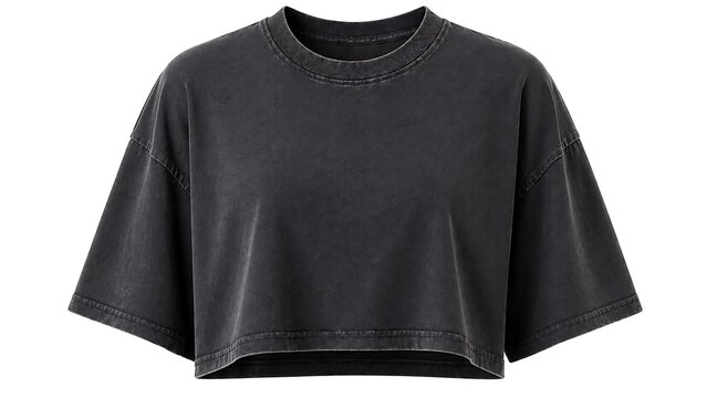 Women&rsquo;s Plain Cropped Oversized Charcoal T-Shirt &ndash; Washed Cotton Boxy Fit, Ghost Mannequin