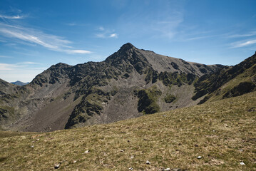 Fototapeta premium Pic de la Serrera mountain peak in Pyrenees mountains on borders between Andorra and France