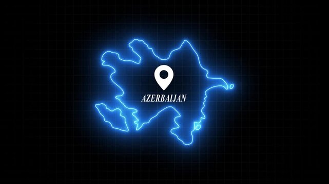Azerbaijan map outline with neon glowing effect and location pin marker animation country