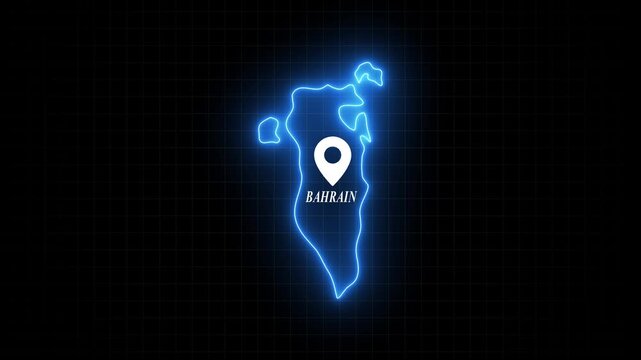 Bahrain map outline with glowing neon effect and location pin marker country