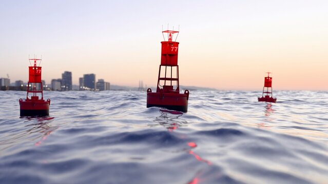 Old buoys floating on the sea
