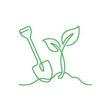 Green plant sprout line art symbolizes eco friendly concept