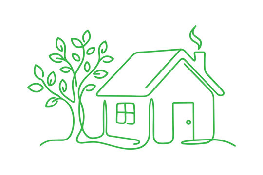 Simple green home icon with tree illustration