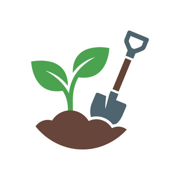 Garden seedling with shovel for planting concept
