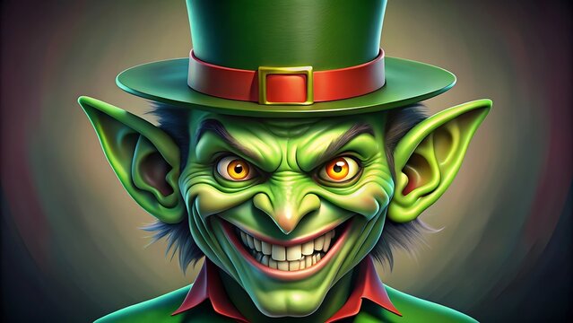 Green leprechaun grinning illustration