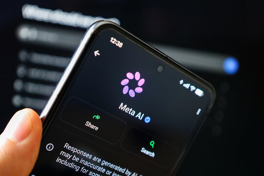Phone in hand displaying Meta AI on WhatsApp