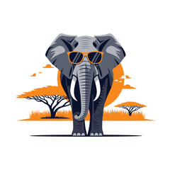 Cool Elephant Wearing Sunglasses in African Savannah at Sunset © yati