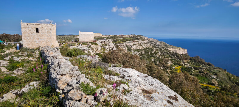 Drone view at the coast and cliff of Dingli on Malta