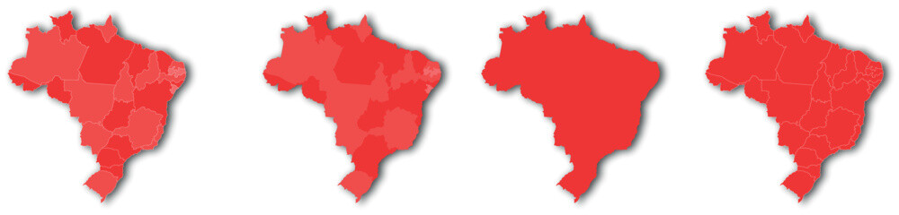 Fototapeta premium Brazil Map Variations Set with State Divisions Red Vector Illustration