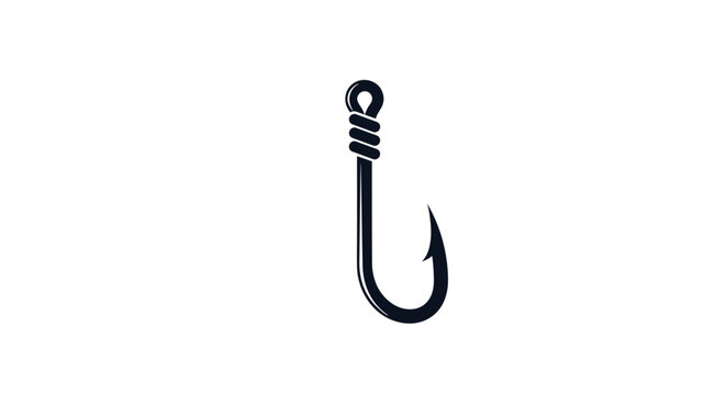 Black fishing hook icon with a sharp point and a barbed end used for catching fish in recreational and professional angling.