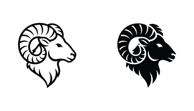 Ram head icon showing majestic bighorn sheep with curved horns in detailed vector illustration style for sports mascot branding gaming team logos and wildlife symbol graphic design assets