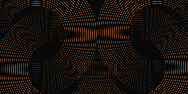 Abstract luxury gold circular lines on black background. Elegant interlocking rings pattern for premium branding, tech wallpaper, and sophisticated cover design.