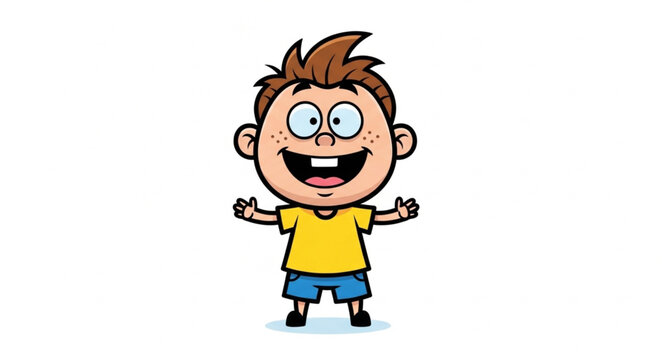 Happy Cartoon Boy with Spiky Hair and Big Smile.