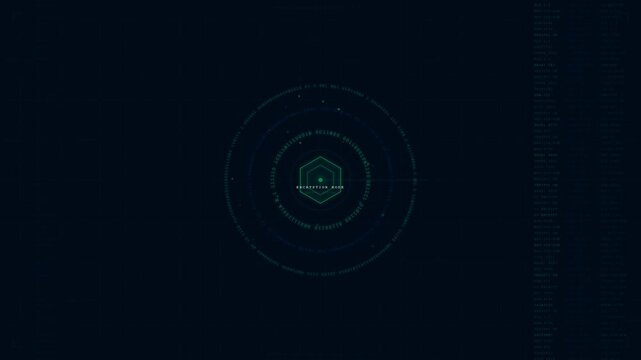 Animated Rotating Encryption Node Cyber Security HUD Interface