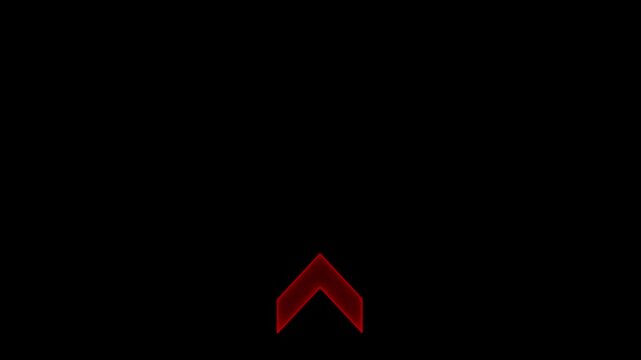 Red neon arrow sign pointing upward, glowing directional symbol on black background