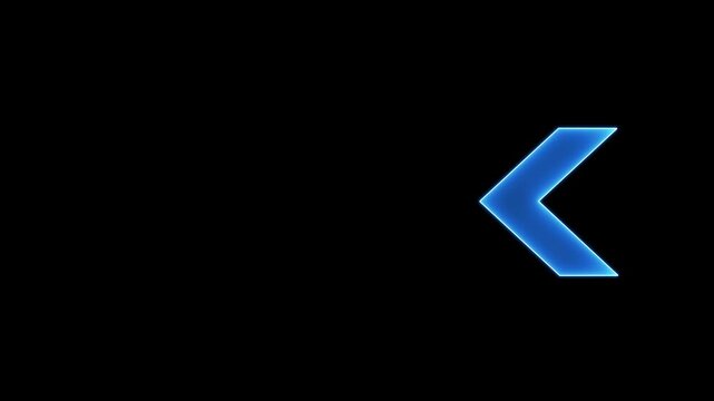 Glowing blue neon arrow pointer pulsing on black background, for ui navigation