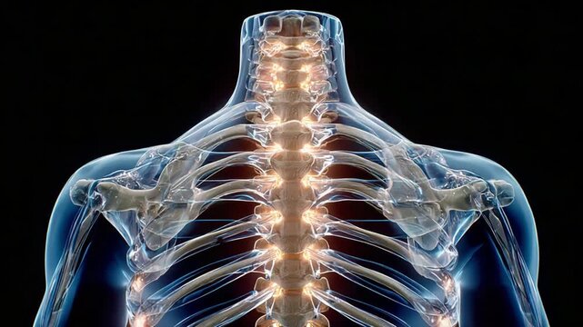 Anatomical Insight: This image offers an illuminating view of the human skeletal structure, highlighting the intricate details of the spinal column and ribcage.