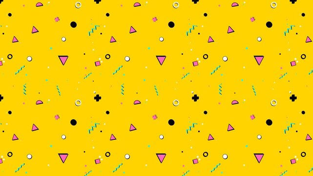 Bright Yellow Retro Memphis Geometric Seamless Pattern Collection