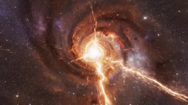 A stunning and vibrant depiction of a celestial spiral, showcasing cosmic dust and bright stars in the vast, dark expanse of space