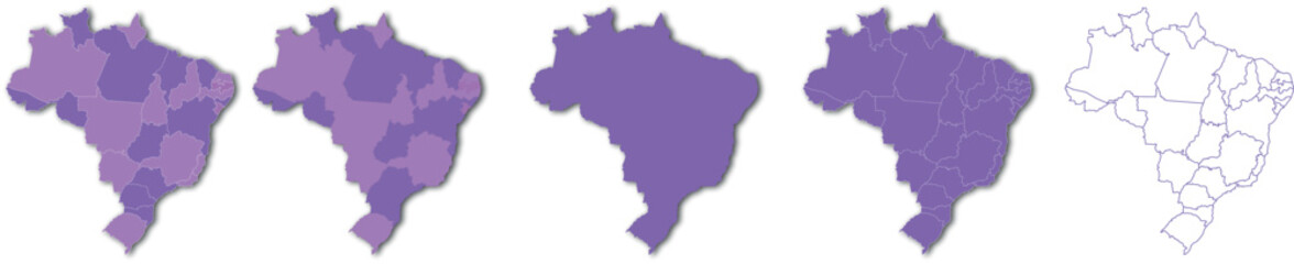 Obraz premium Brazil Map Set with State Boundaries and Outline Purple Vector