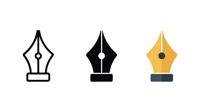 Three different fountain pen nibs in black gold and gray colors