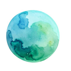 Vibrant abstract watercolor sphere illustration in diverse shades of blue and green, depicting a fluid, organic texture reminiscent of a planet or natural element © Griyolabs