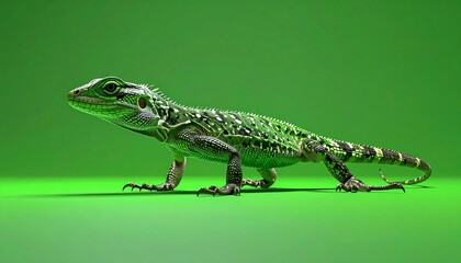 Fototapeta premium Lizard on Green Background - A Captivating Reptilian Portrait.