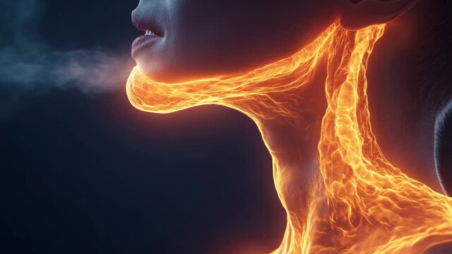 selective focus medical throat pain visualization with pulsating glow effect