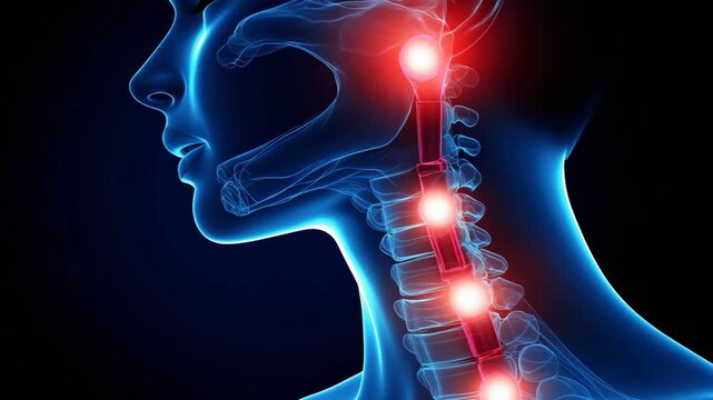 selective focus sore throat visualization with pulsing neck glow effect