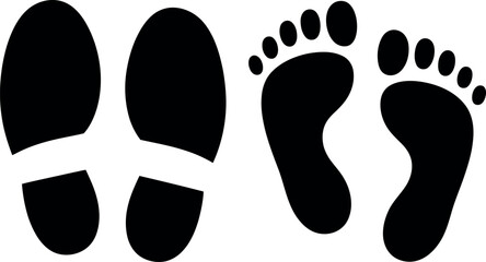 Obraz premium Black footprints and feet illustration with toes and shoes outline