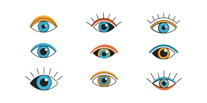 Stylized eye illustrations on black background
