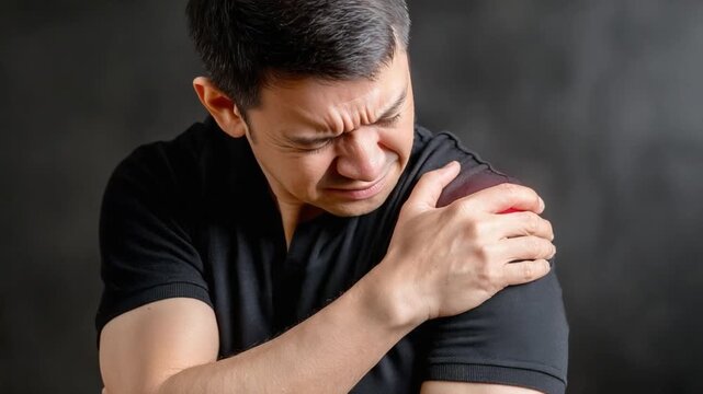 Shoulder Pain Agony: A man is in agonizing pain, grasping his shoulder, his facial expression contorted, conveying the intensity of his discomfort. A symbol of physical distress.