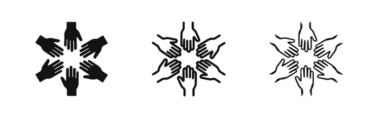 Obraz premium Teamwork Unity Icon Set Featuring Hands in a Circle - Cooperation Diversity and Community Support