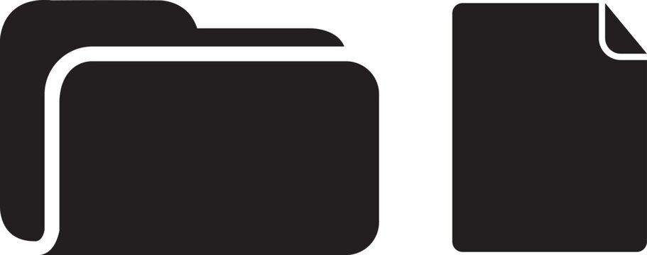 Minimalist black and white icon set depicting file folders and a document sheet