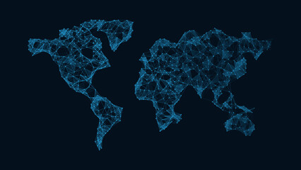 Futuristic Blue World Map with Glowing Digital Network Connections, Global Data Exchange and Internet Technology Concept © ket4up