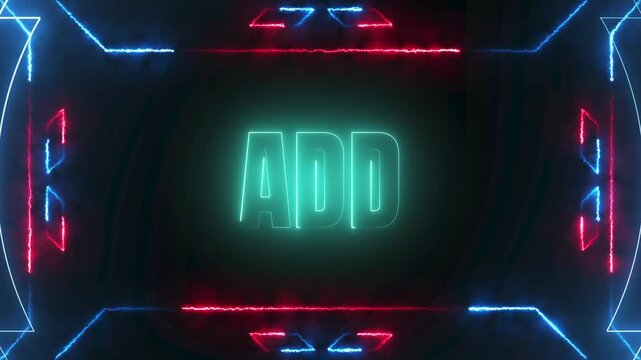 Add word with glowing neon light effect in digital frame for modern cinematic intro motion graphics