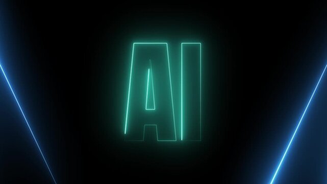 Ai word with glowing neon light effect in digital frame for modern cinematic intro motion graphics