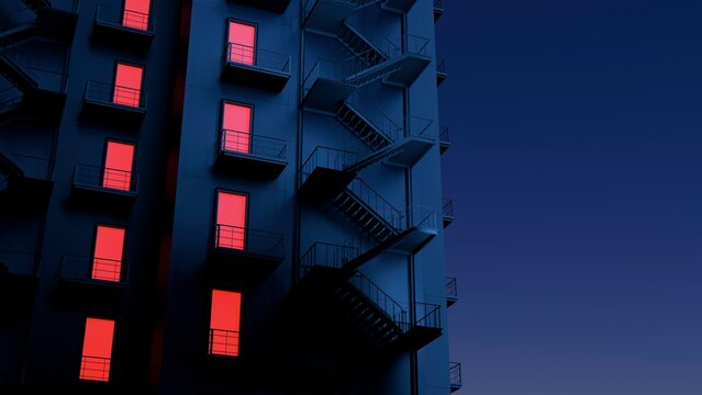Endless Building with Red Light Doors 2