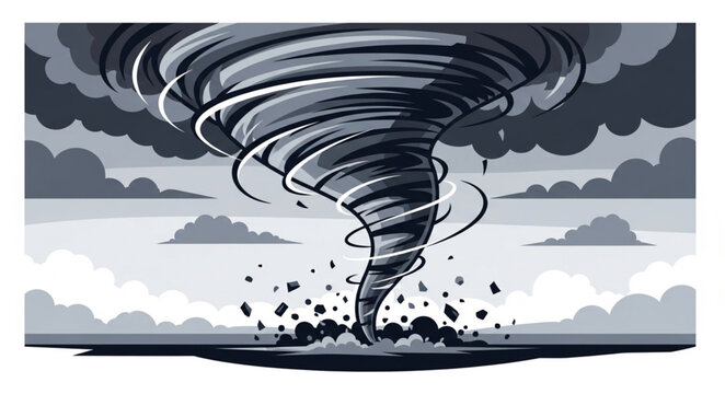 Powerful Tornado Twisting Over Open Landscape.
